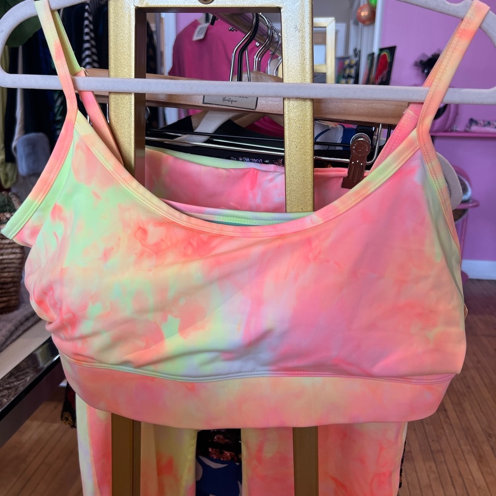 Zenana Outfitters Tie-Dye Bra - Pink and Yellow